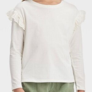 Cat & Jack Girl’s Cream Long Sleeve Top Small